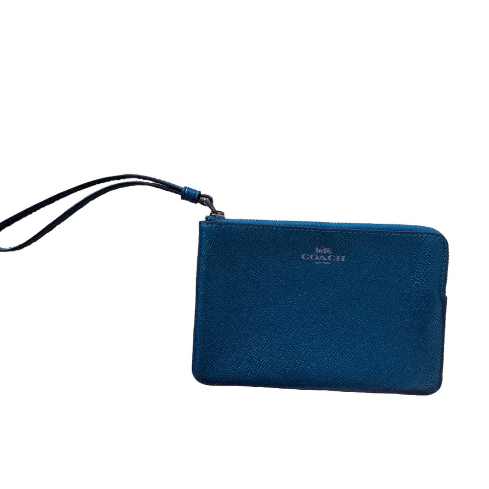 Coach wristlet, shiny emerald greenish color